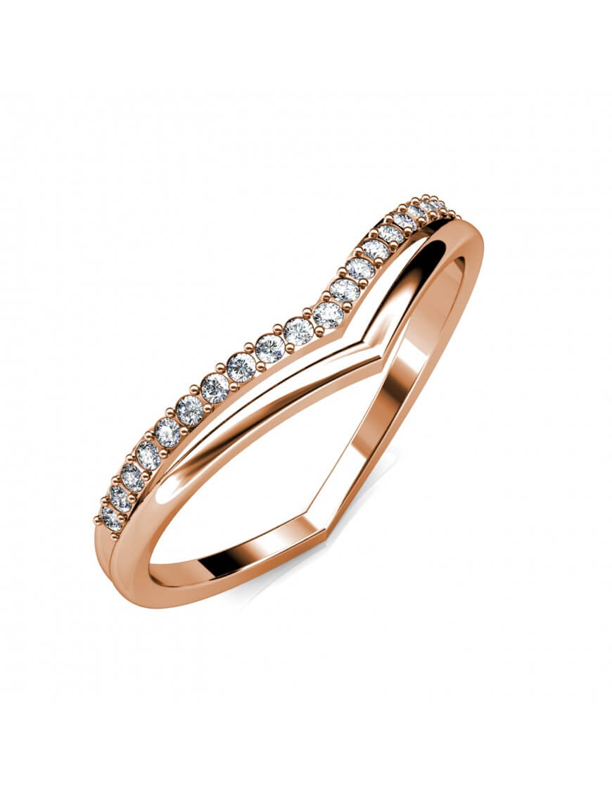 Eleganter geschwungener Kristall-V-Ring