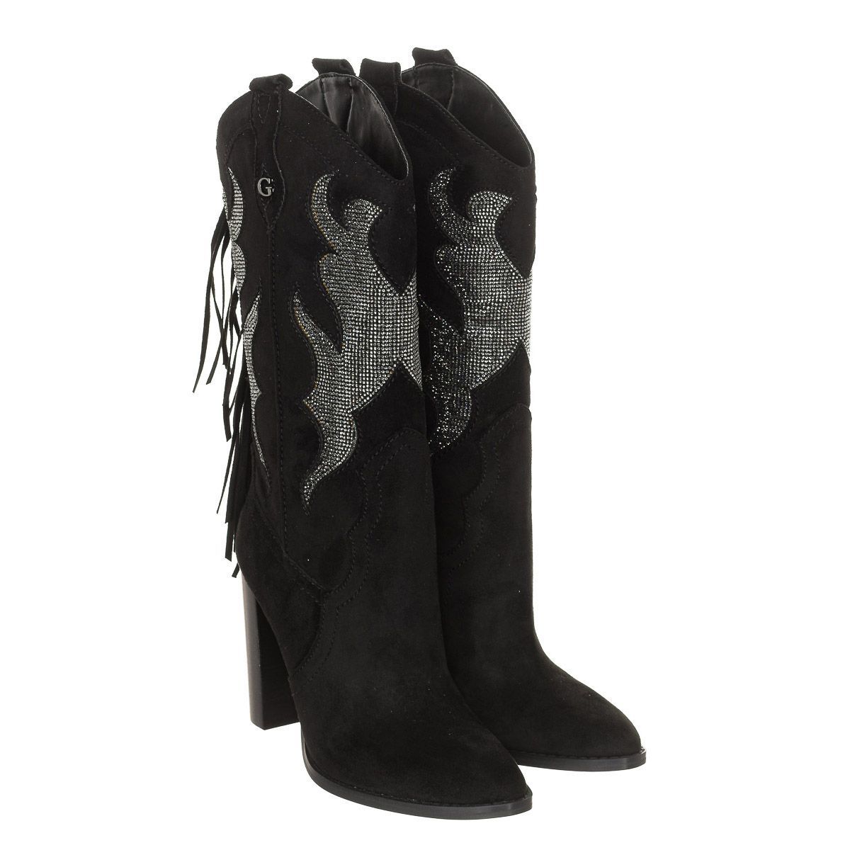 Wildlederstiefel mit Strassflammen und Fransen