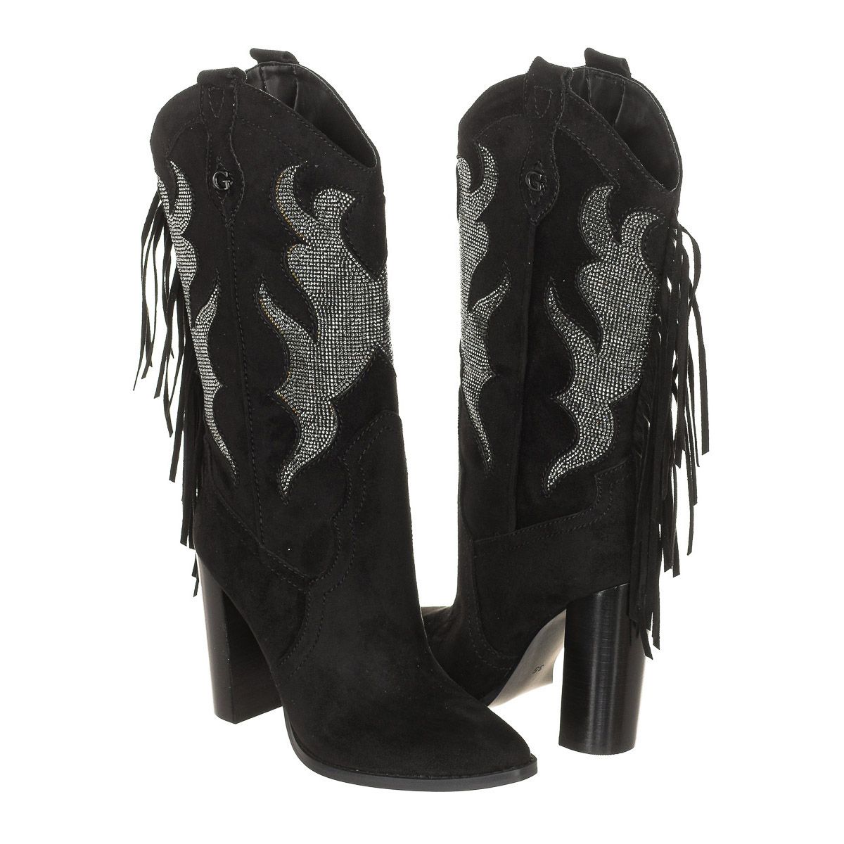 Wildlederstiefel mit Strassflammen und Fransen