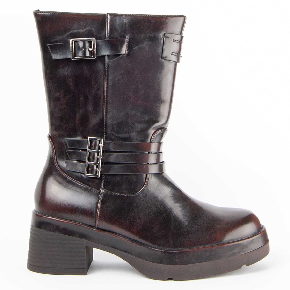 Klobige Lederstiefel mit Plateausohle