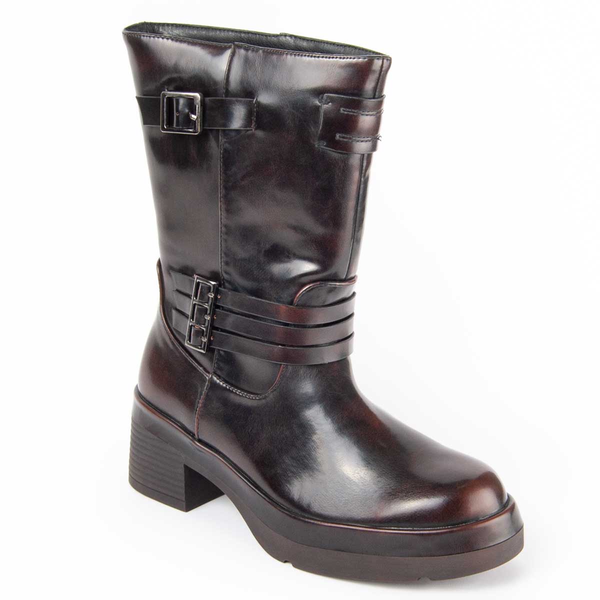 Klobige Lederstiefel mit Plateausohle