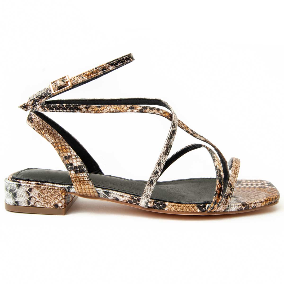 Riemchen-Sandalen mit Schlangenmuster