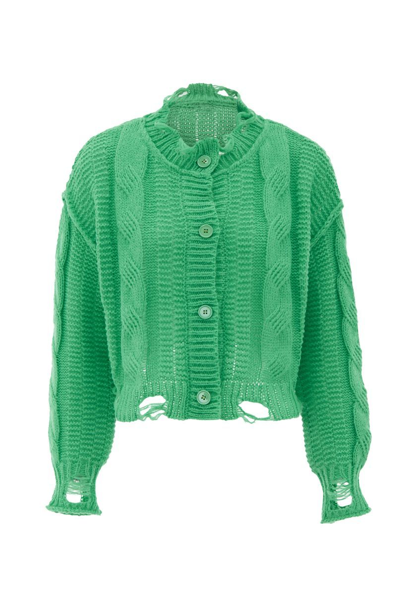 Distressed-Strickjacke mit Zopfmuster