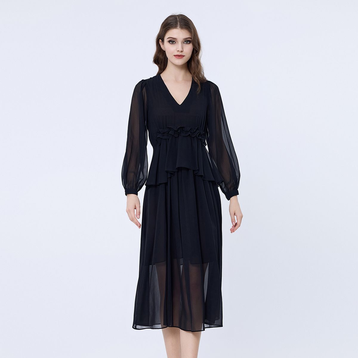 Rüschen-Midikleid aus Chiffon