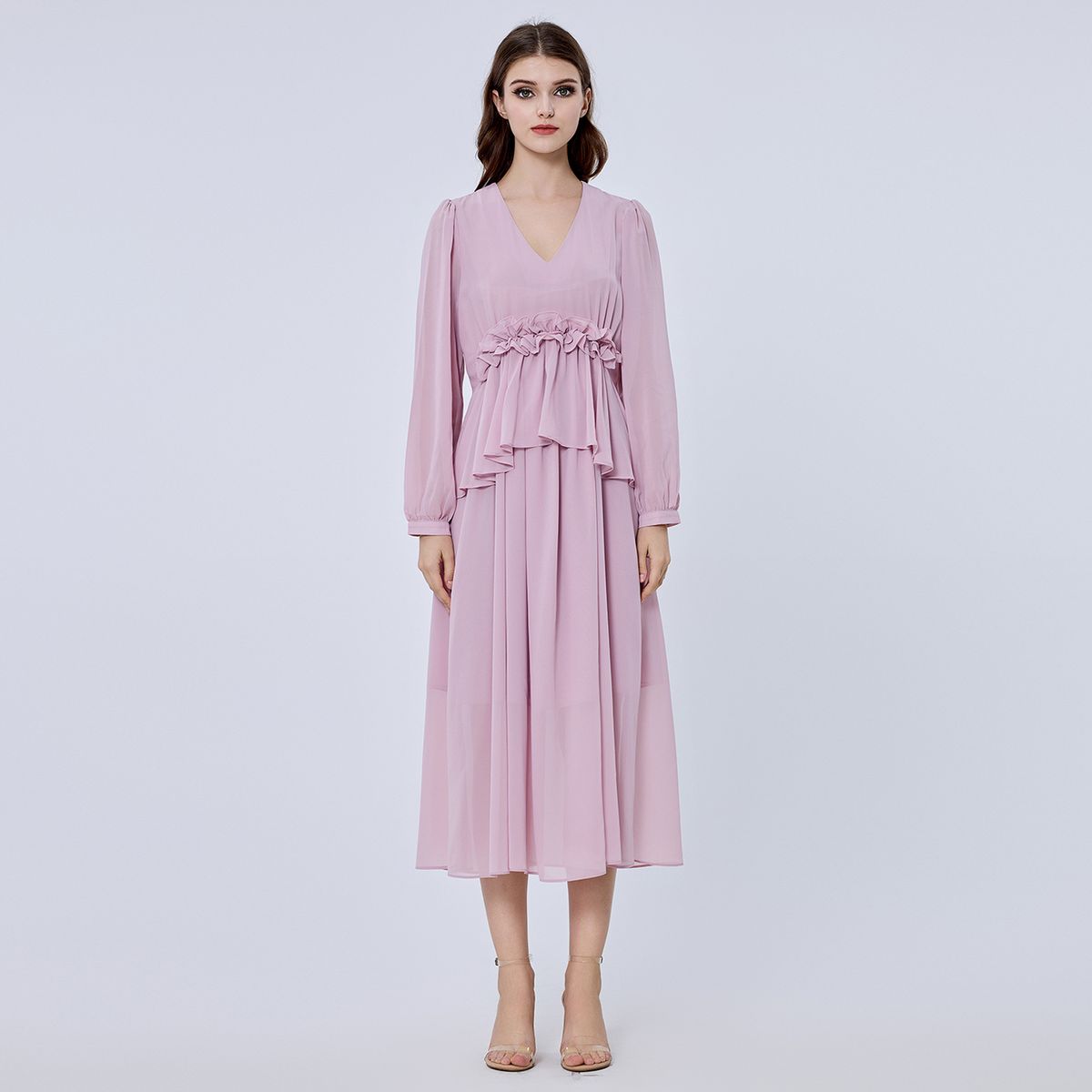 Rüschen-Midikleid aus Chiffon