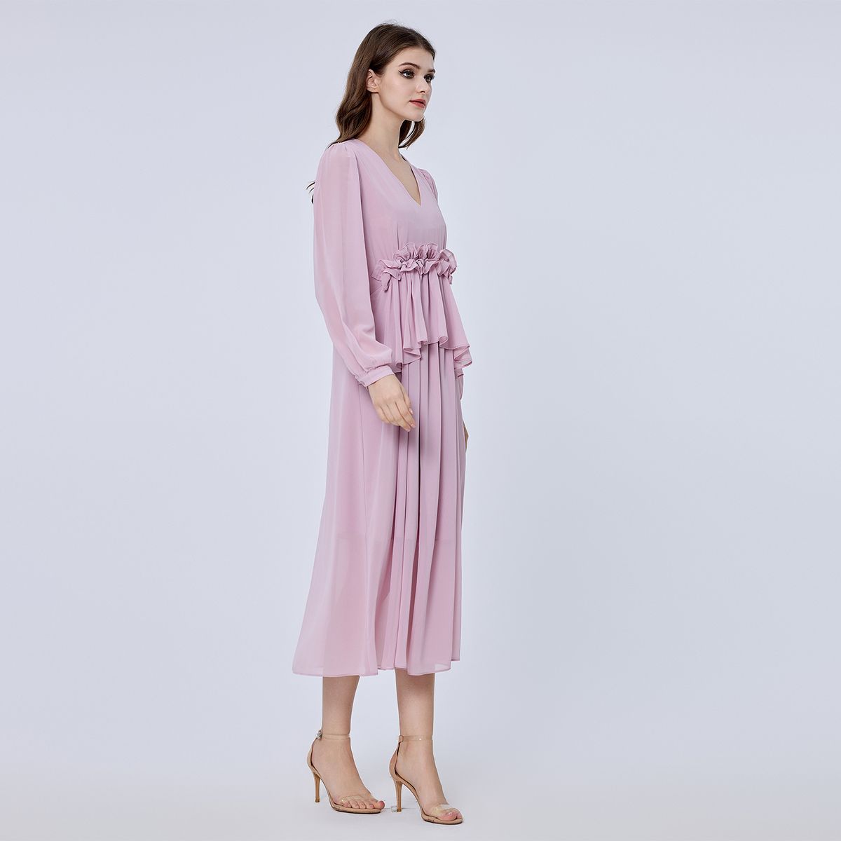 Rüschen-Midikleid aus Chiffon