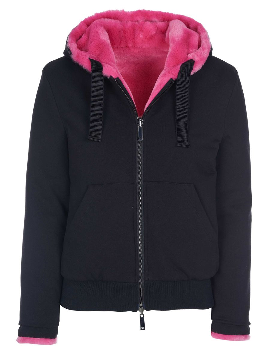 Wendbare Baumwoll-Kapuzenjacke mit Fellfutter
