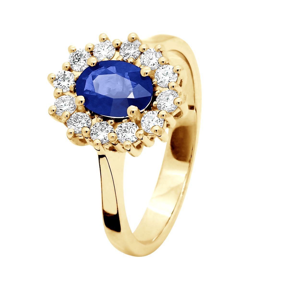 Eleganter Saphir- und Diamant-Halo-Ring