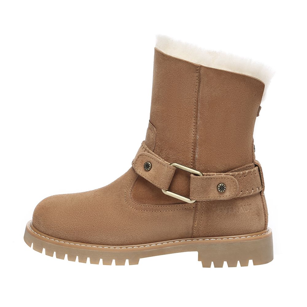 Wildlederstiefel mit Schafwollfutter und Schnalle