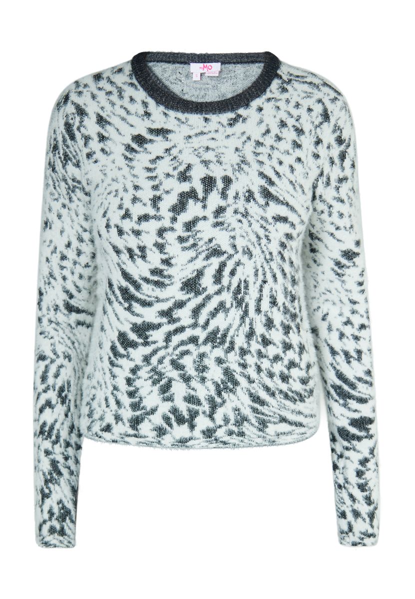 Flauschiger Jacquard-Pullover mit Zebramuster