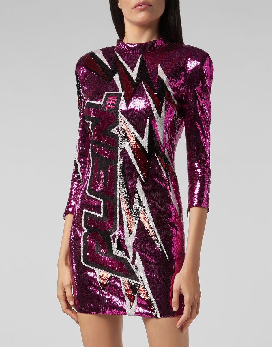 Pailletten-Minikleid mit Blitz-Motiv
