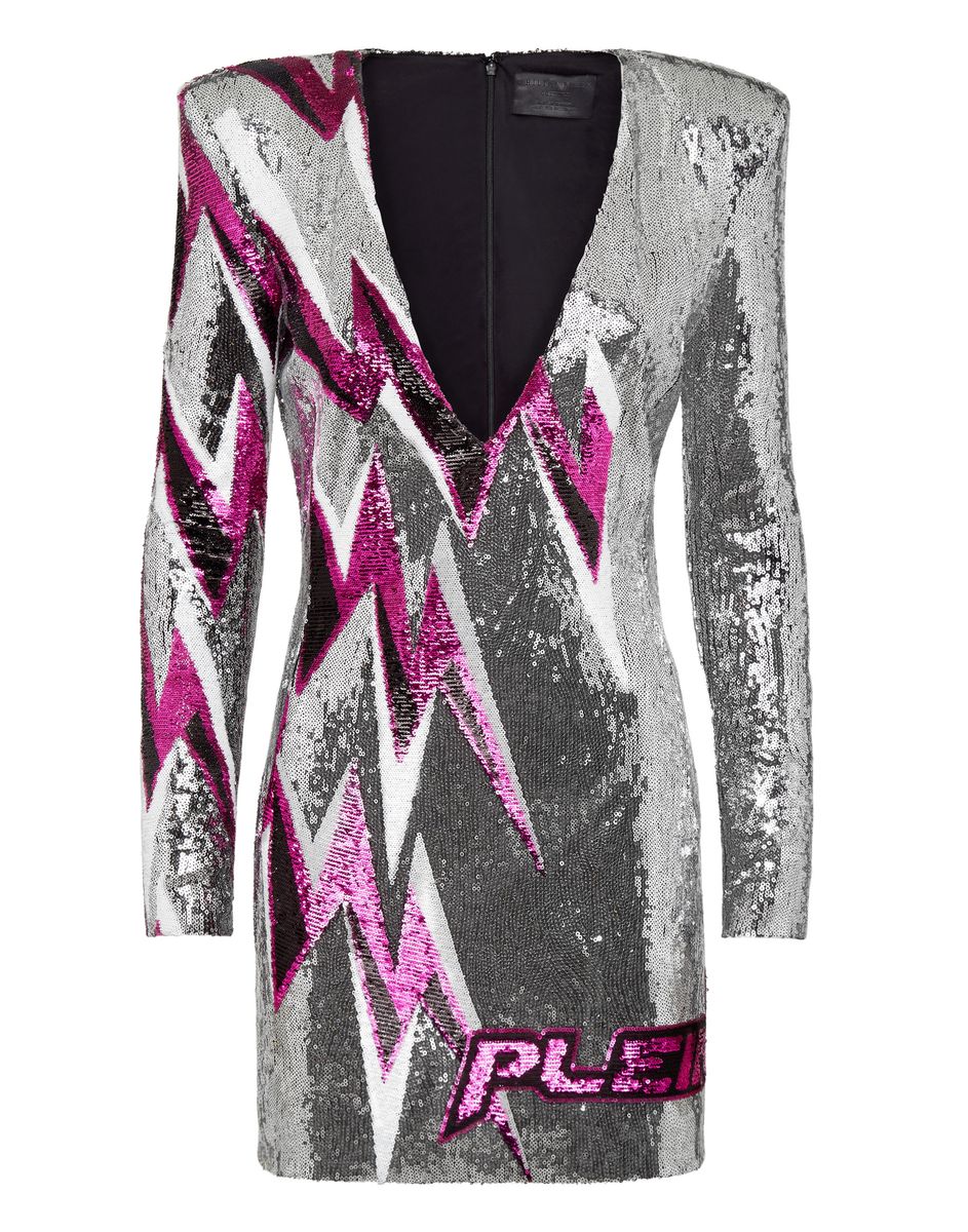 Pailletten-Minikleid mit Blitz-Motiv
