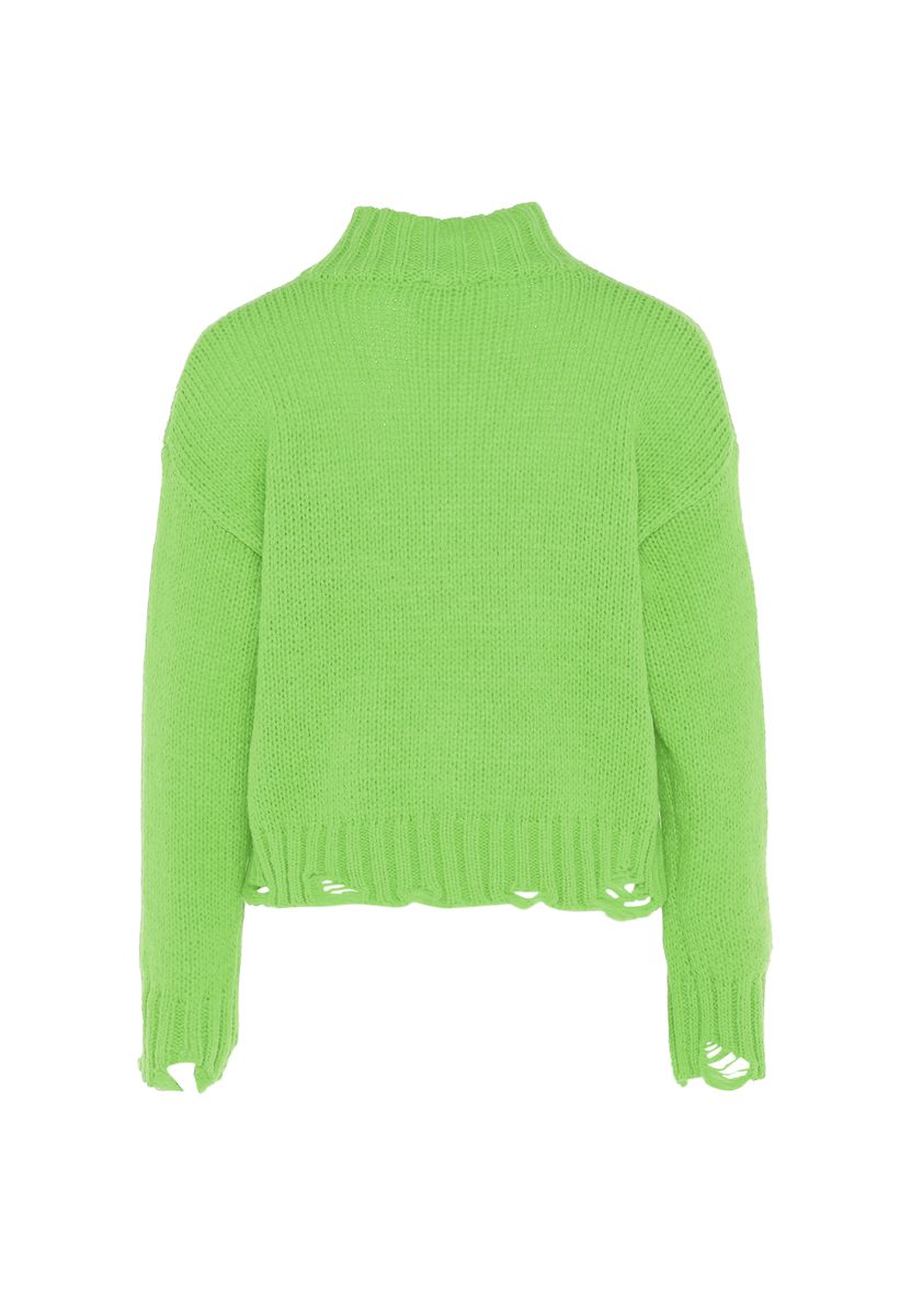 Distressed Zopfstrickpullover mit Stehkragen