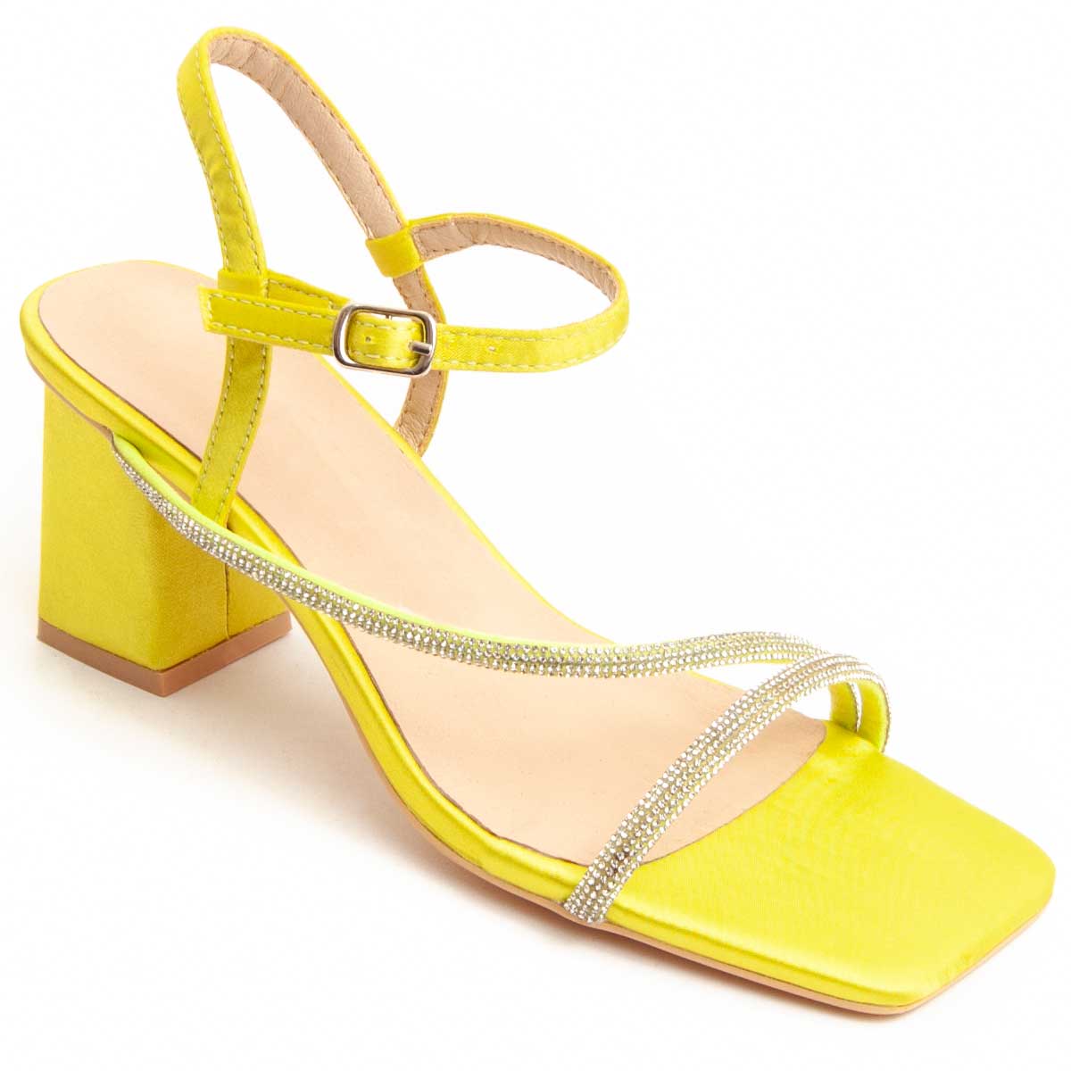 Riemchen-Sandaletten mit Strass und Karree-Sohle