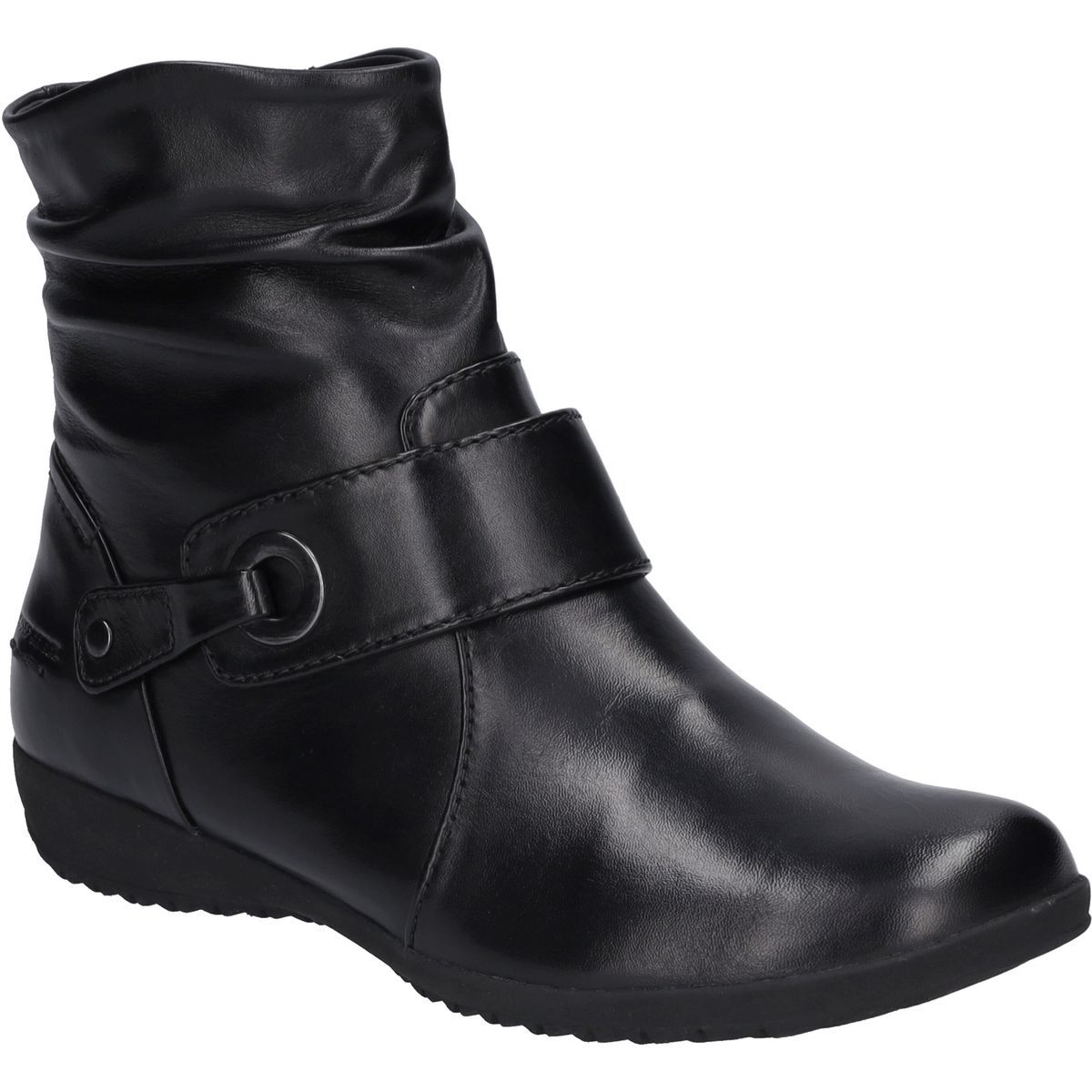 Raffstiefelette aus Leder mit Riemen