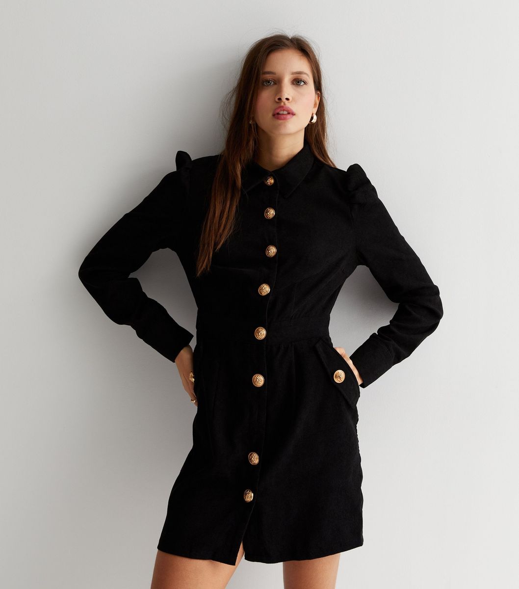 Mini-Cordkleid mit Puffärmeln