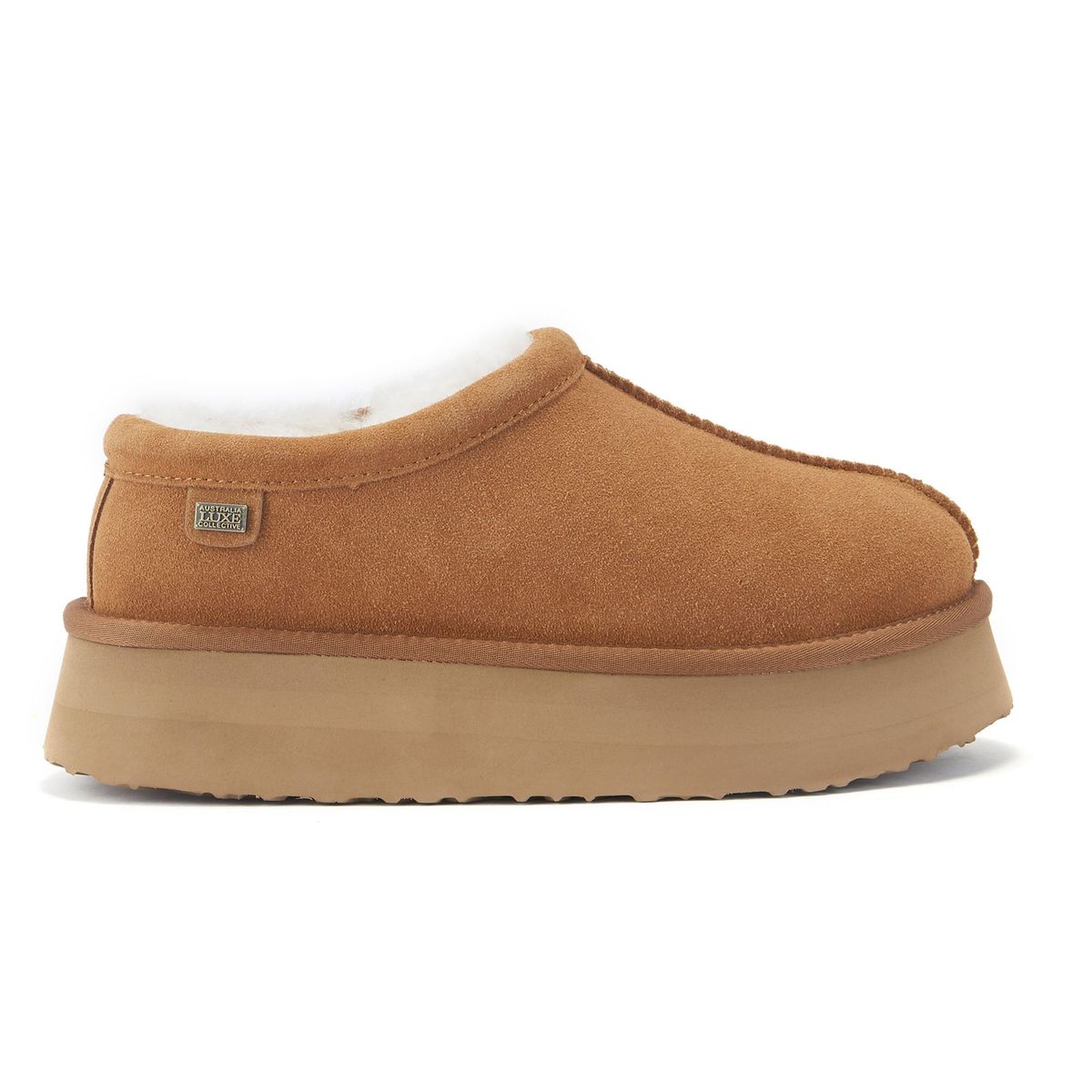 Plateau-Slipper aus Wildleder mit Lammfell