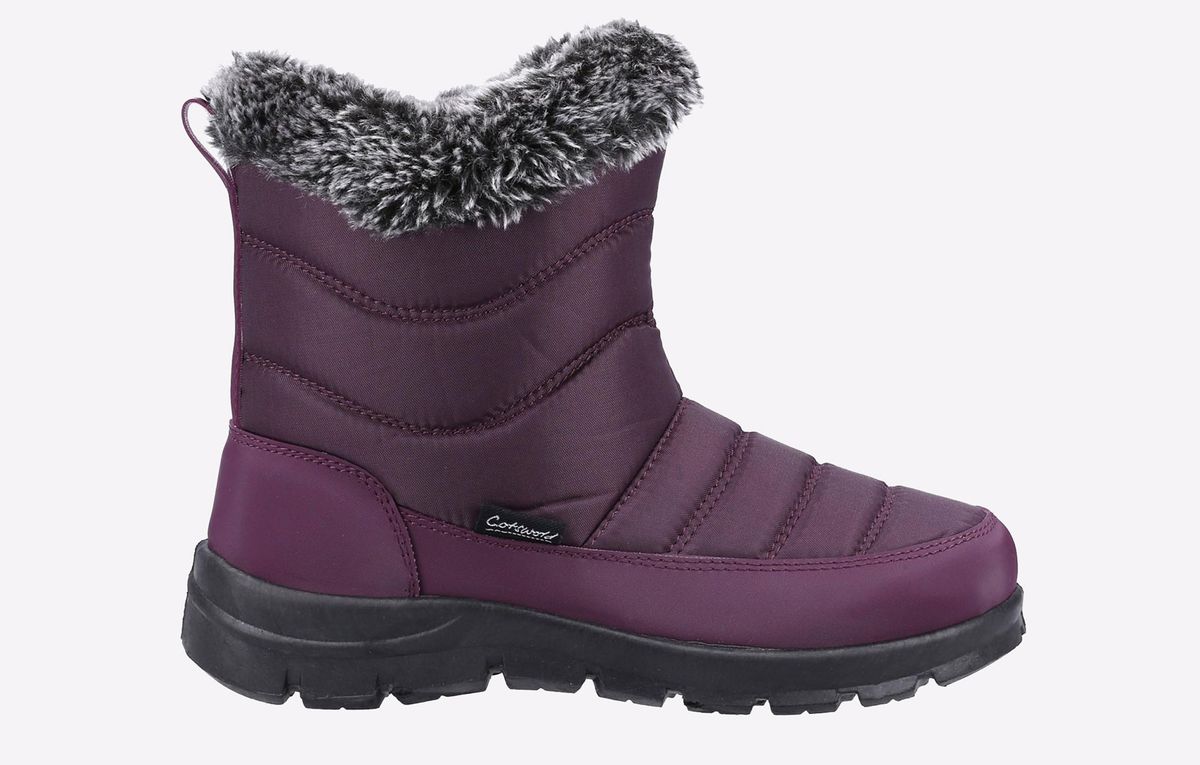 Gesteppte Schneestiefel mit Fellbesatz