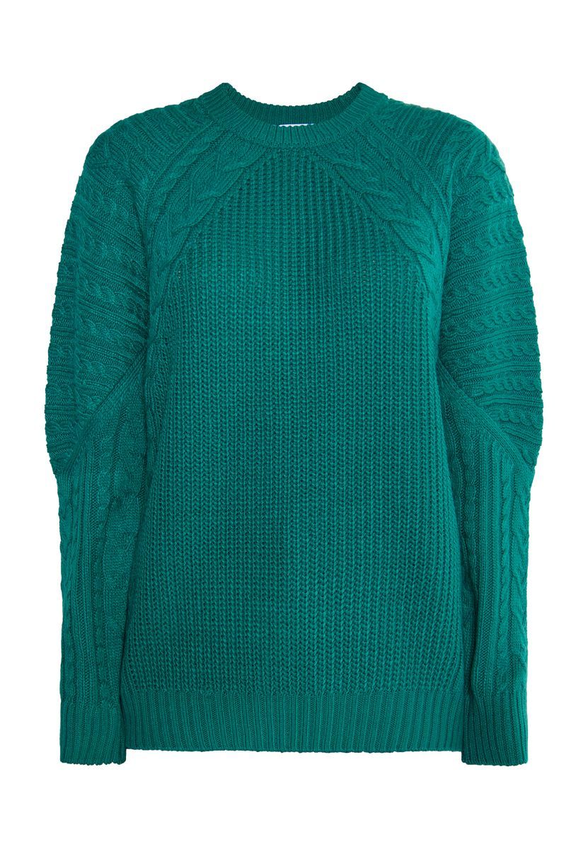 Zopfstrick-Pullover mit Raglanärmeln