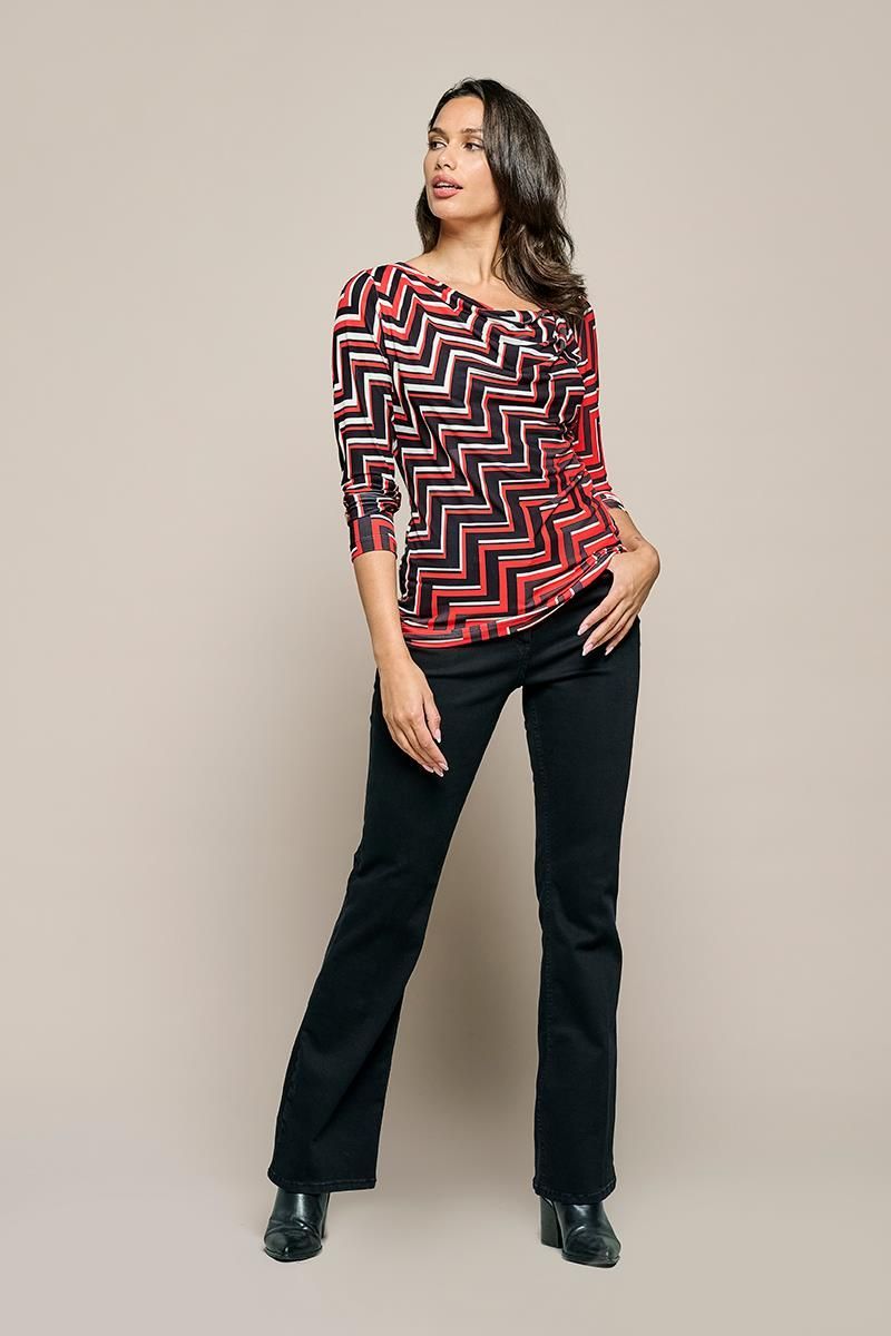 Bluse mit Zickzack-Print und Wasserfallausschnitt