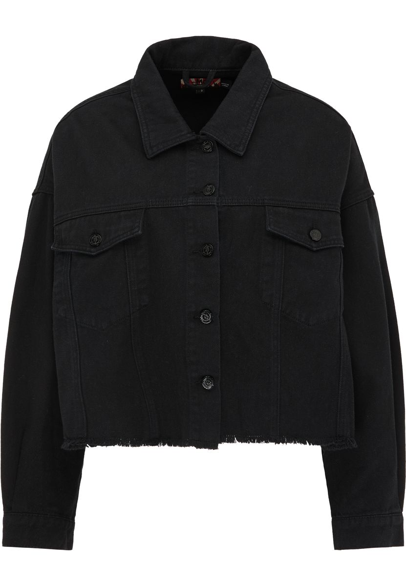 Oversized Cropped-Jeansjacke mit Fransen