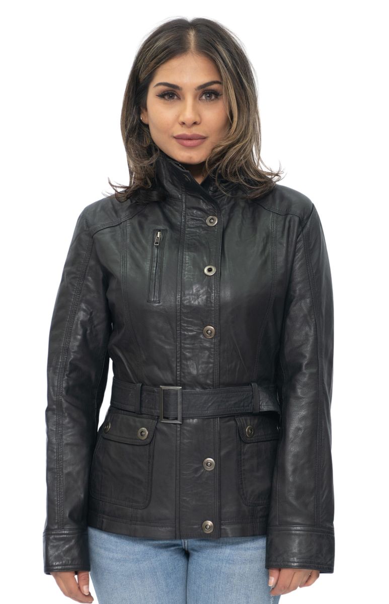 Lederjacke im Militärstil mit Gürtel