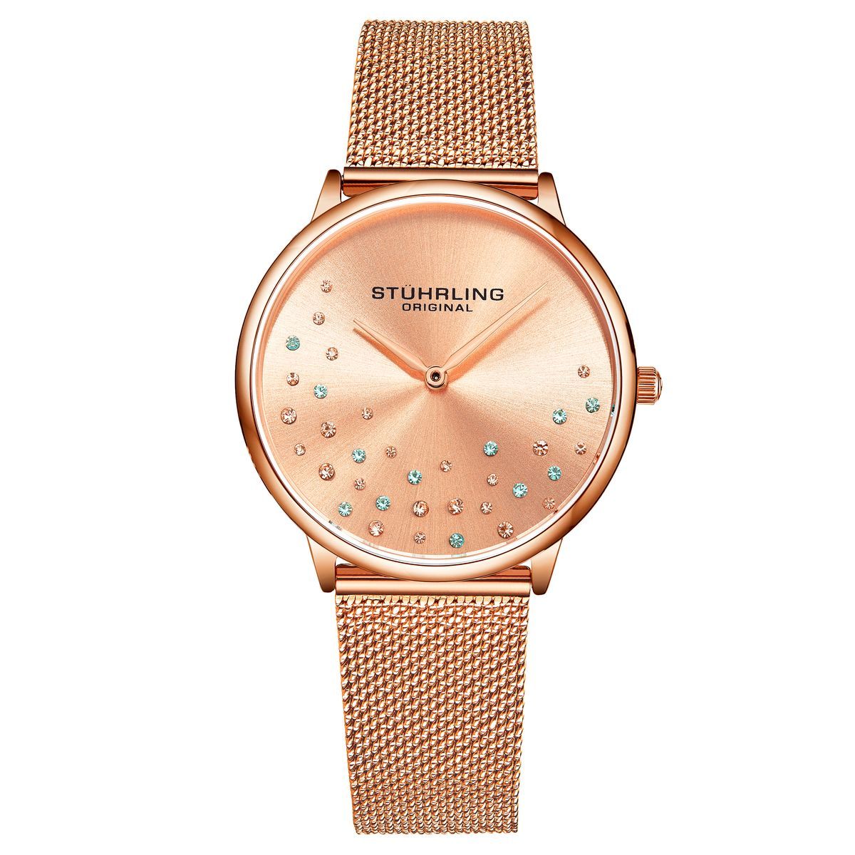 Kristallbesetzte Armbanduhr mit Mesh-Band