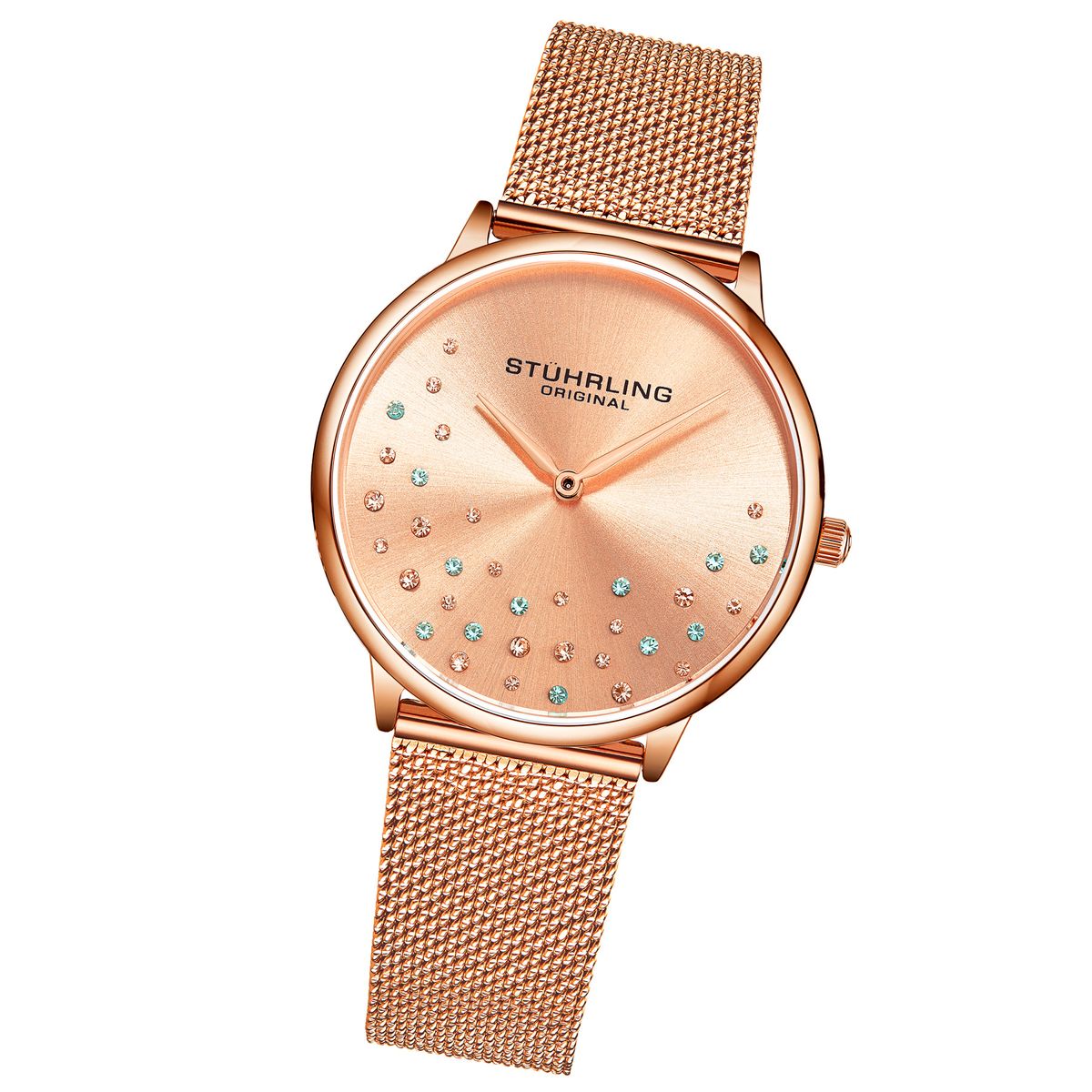 Kristallbesetzte Armbanduhr mit Mesh-Band