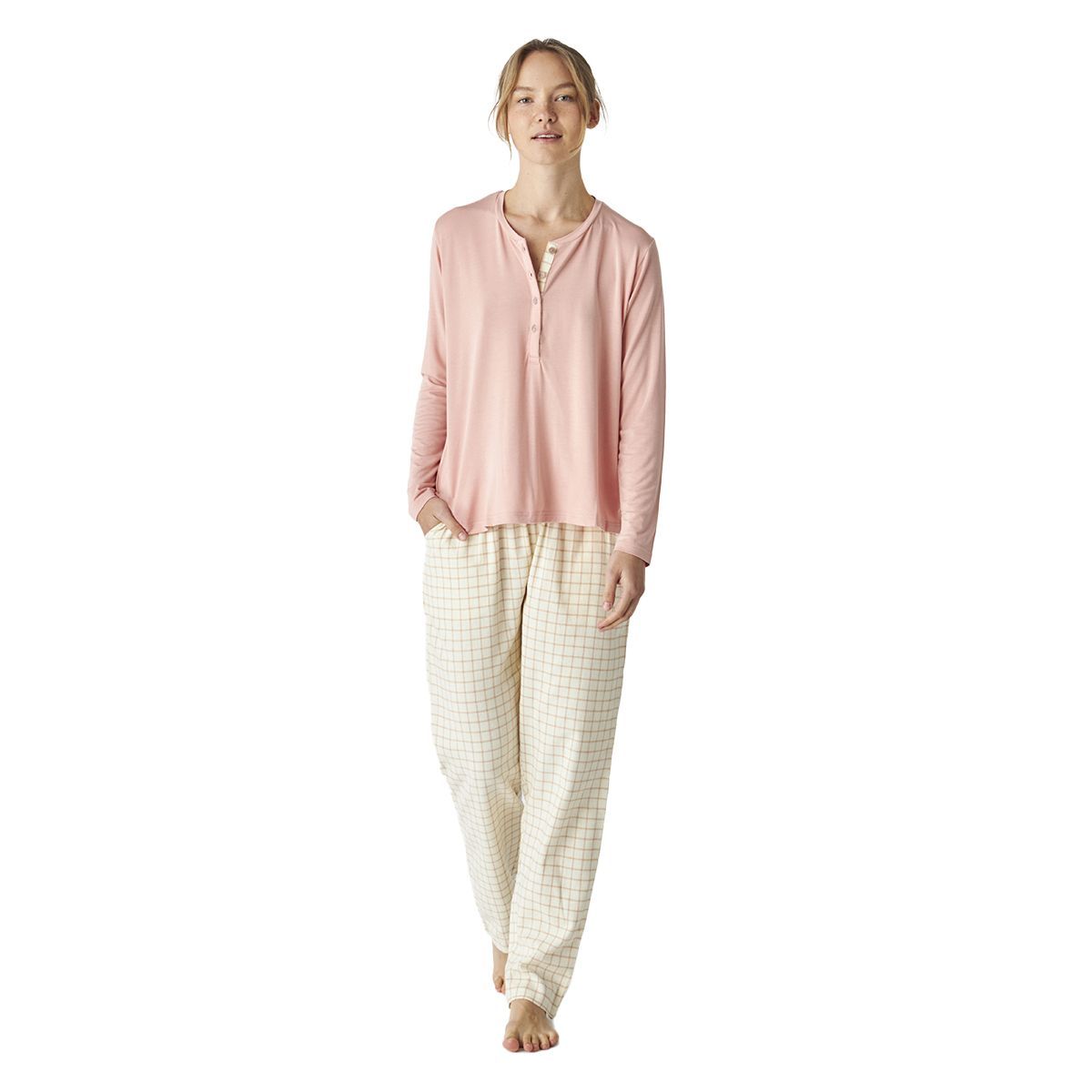 Henley-Oberteil und kariertes Pyjama-Set