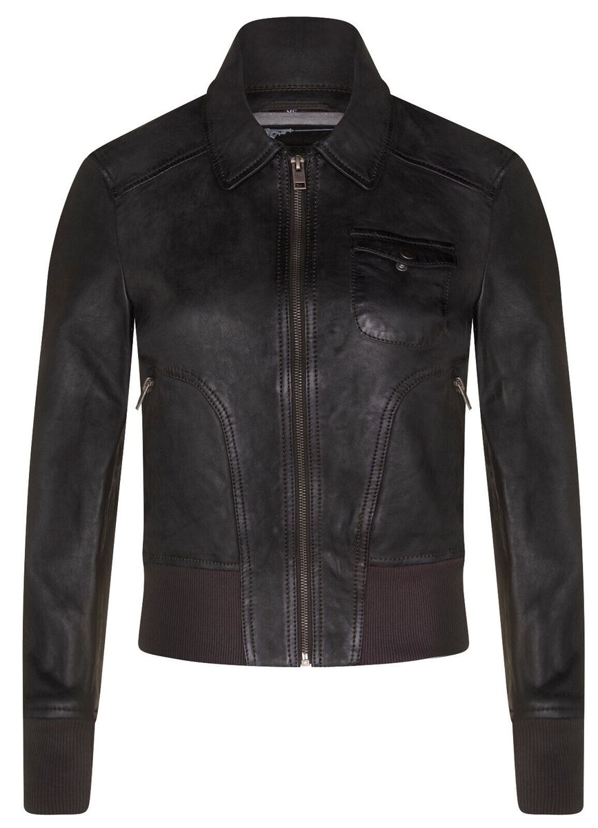 Leder-Bomberjacke mit Kragen