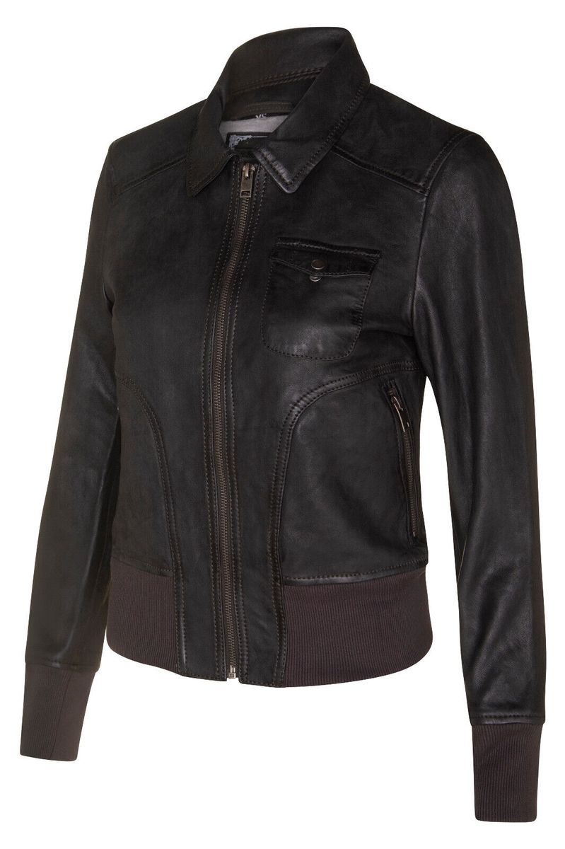 Leder-Bomberjacke mit Kragen