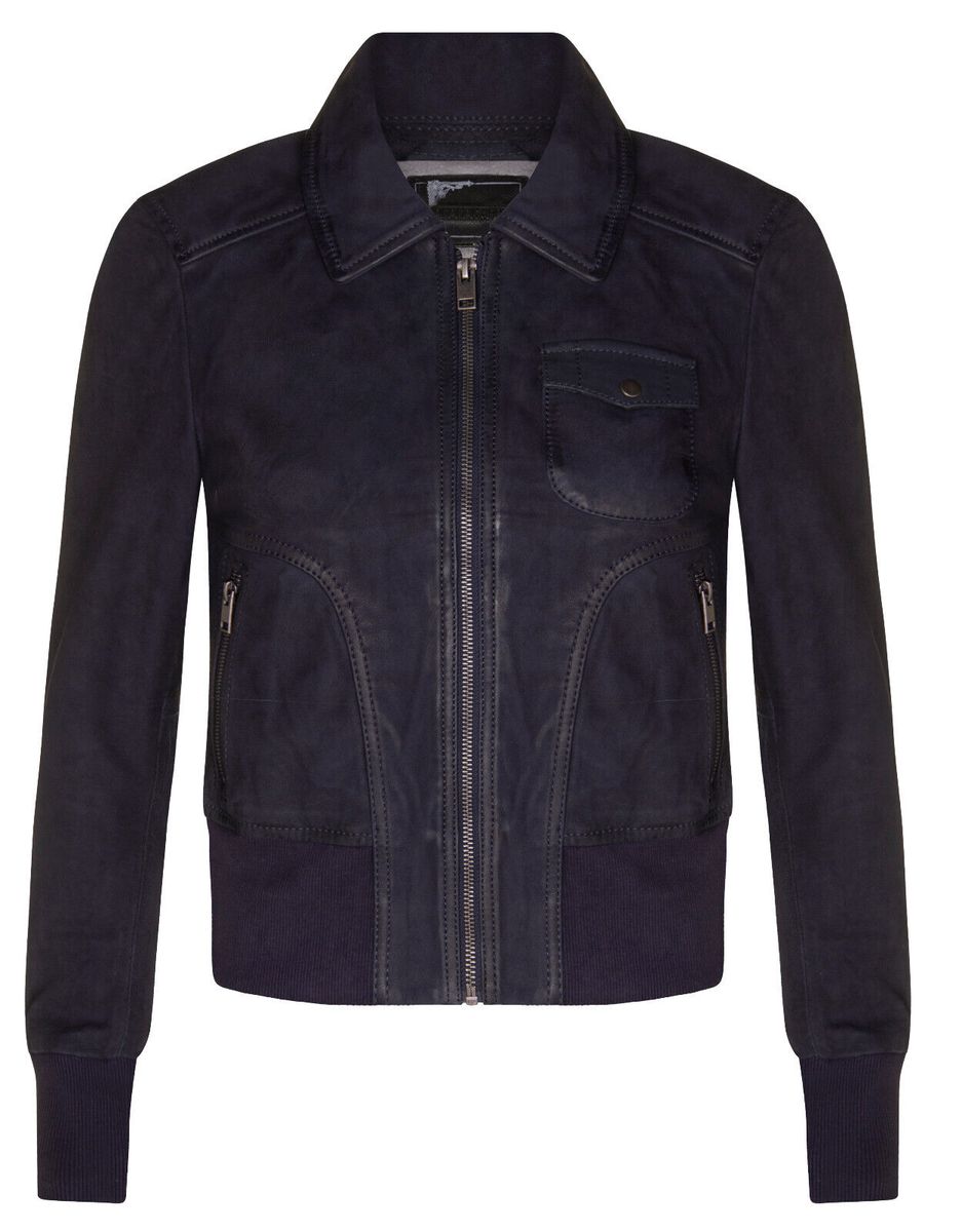 Leder-Bomberjacke mit Kragen