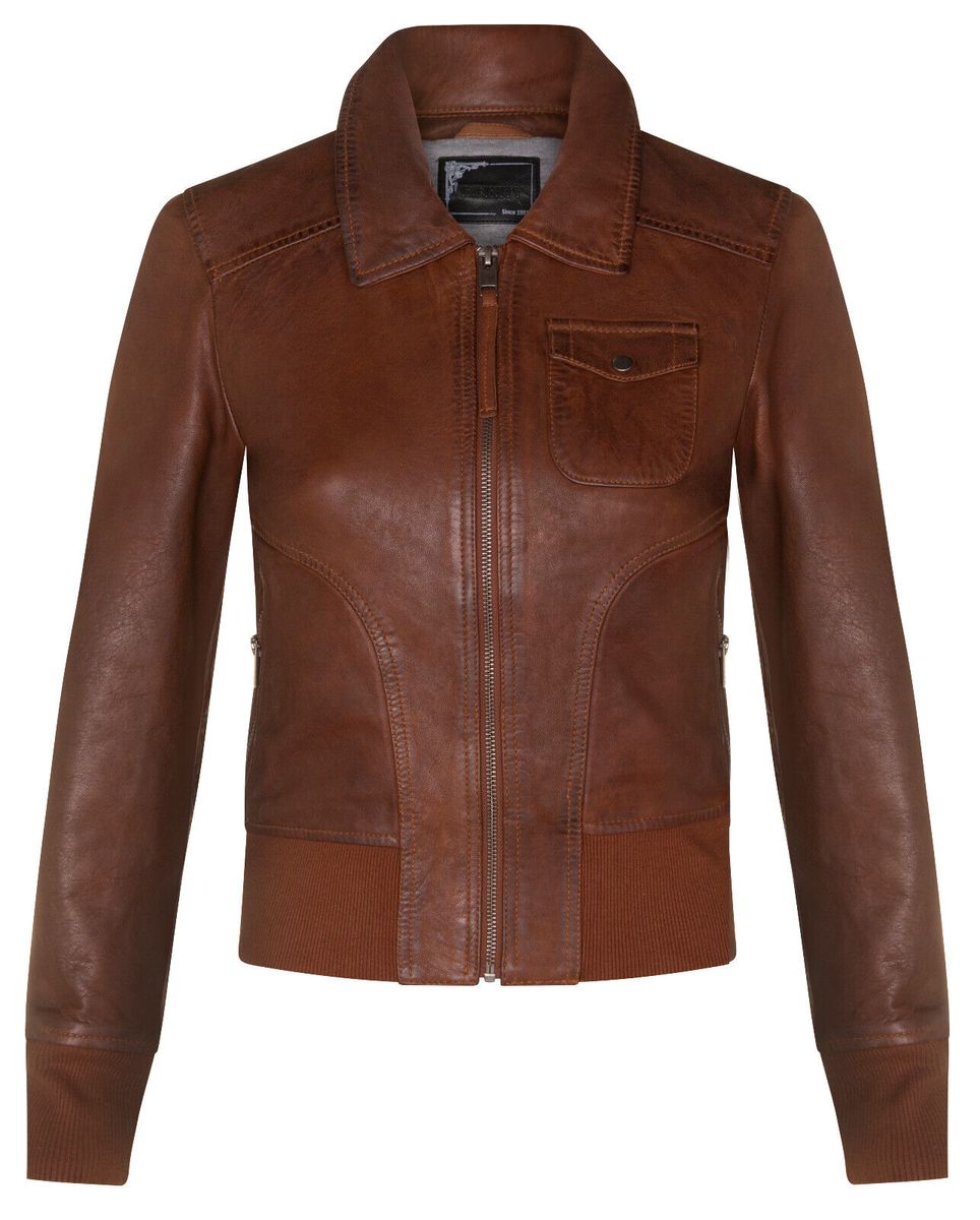 Leder-Bomberjacke mit Kragen