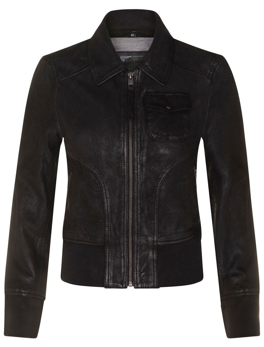 Leder-Bomberjacke mit Kragen