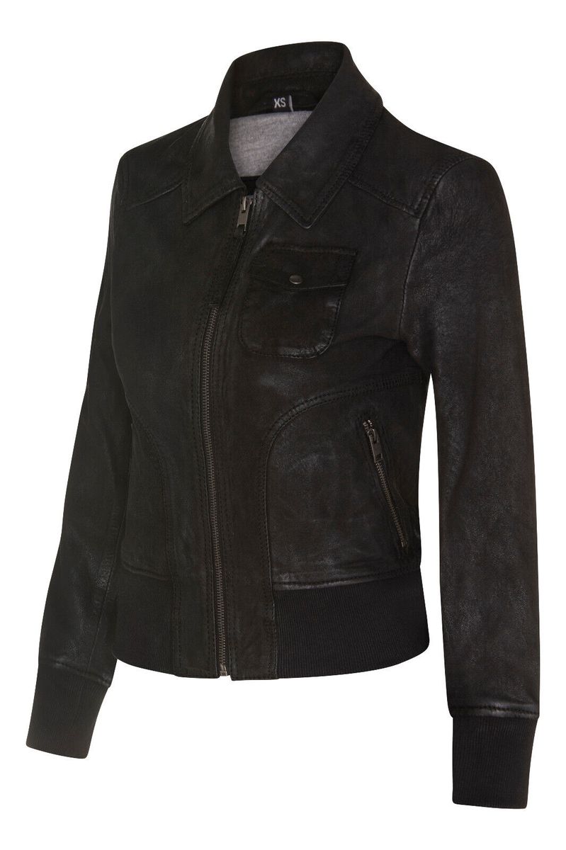 Leder-Bomberjacke mit Kragen
