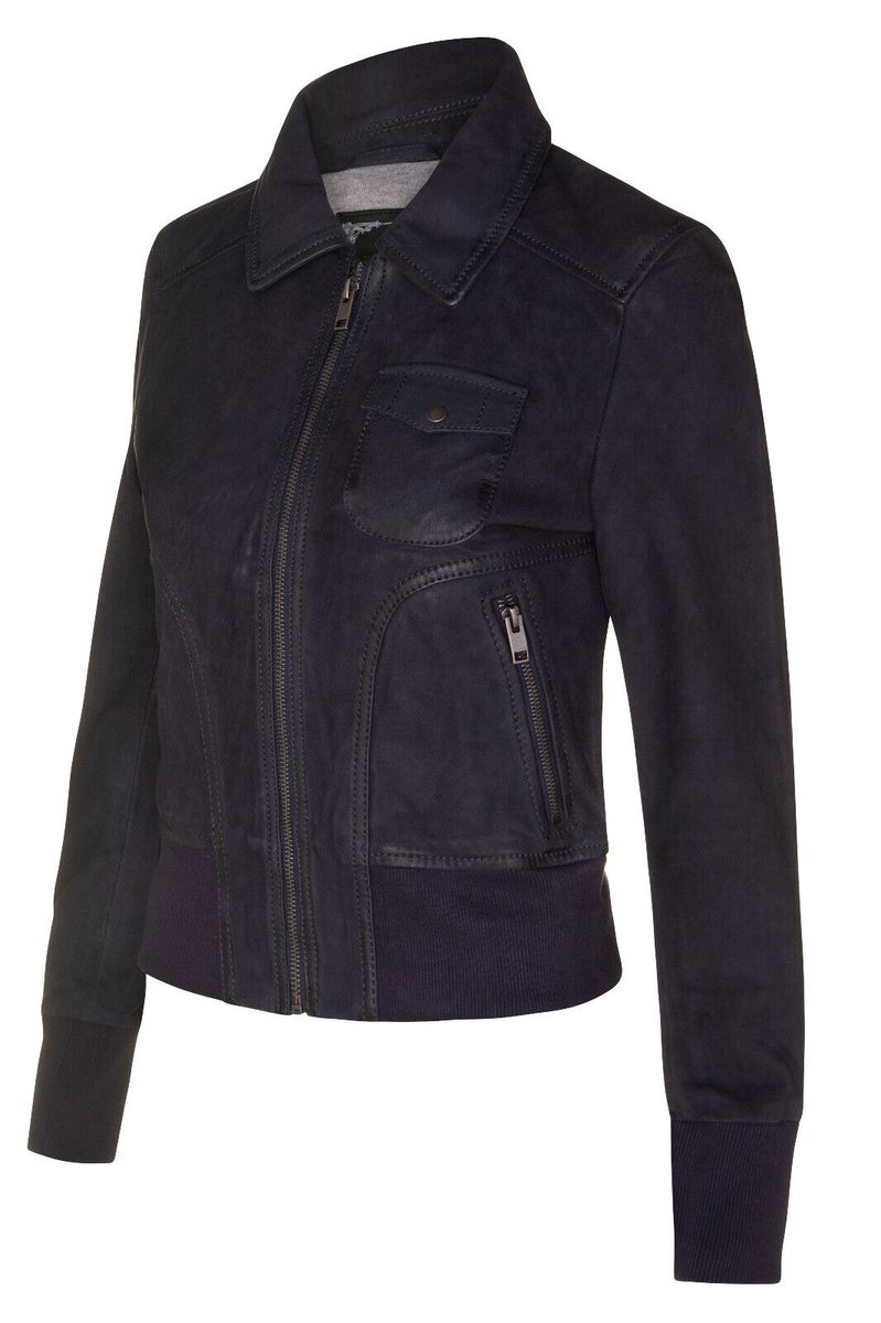 Leder-Bomberjacke mit Kragen