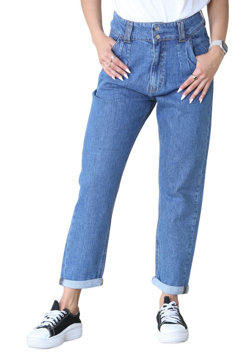 Hochtaillierte Boyfriend-Jeans mit Falten