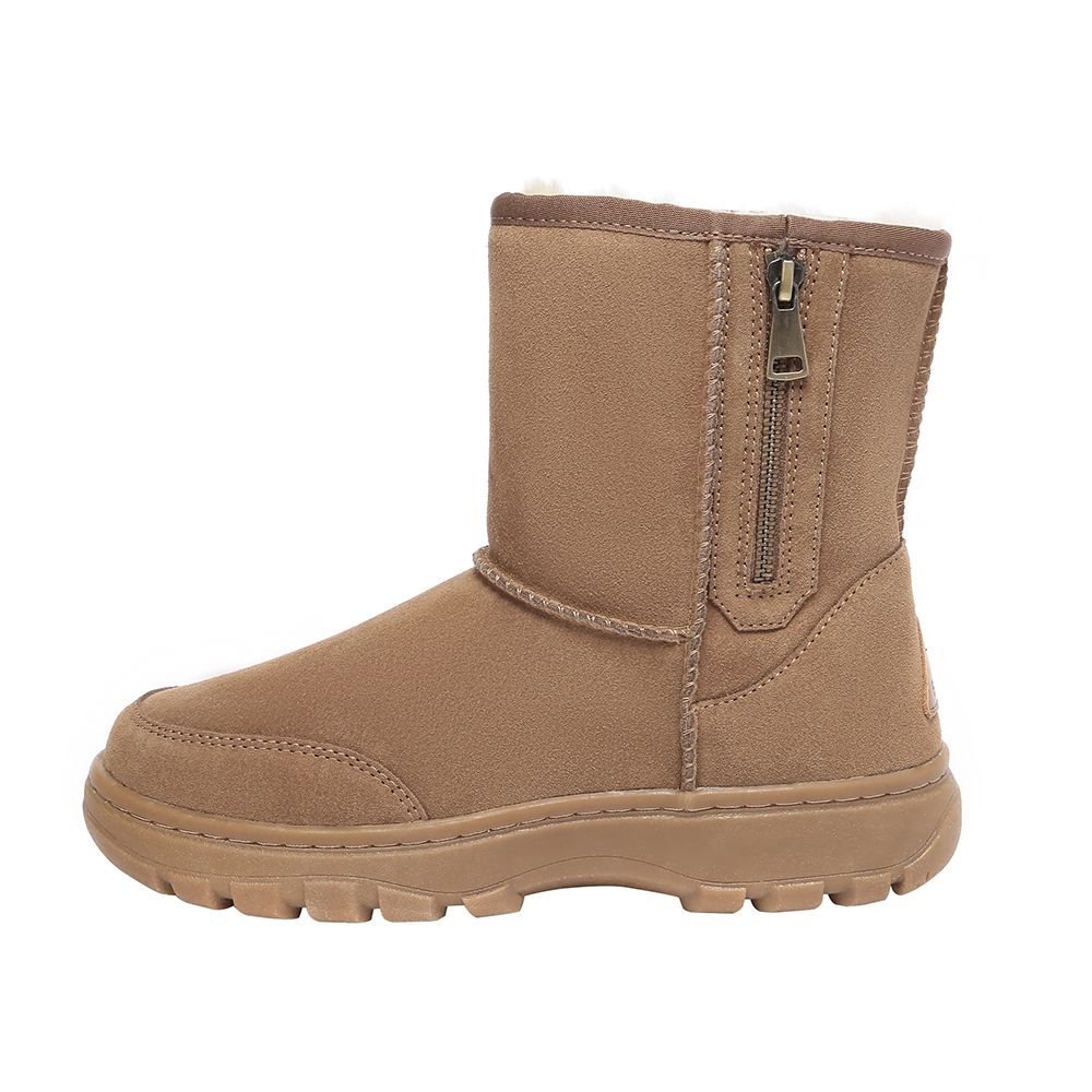 Kurze Lammfellstiefel mit Reißverschluss