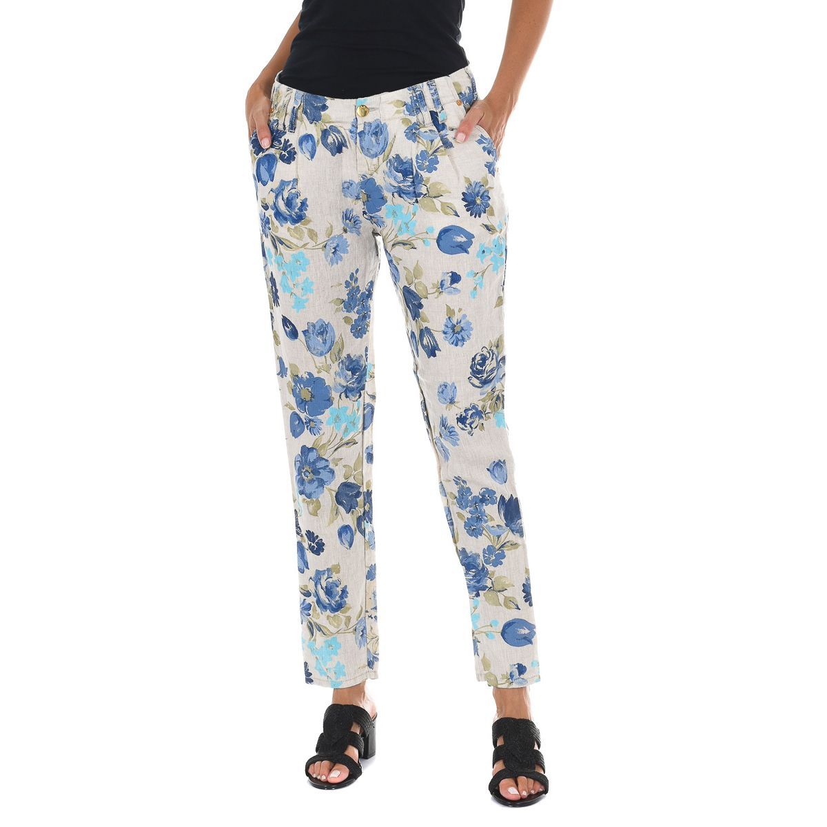 Schmale Baumwollhose mit Blumenmuster