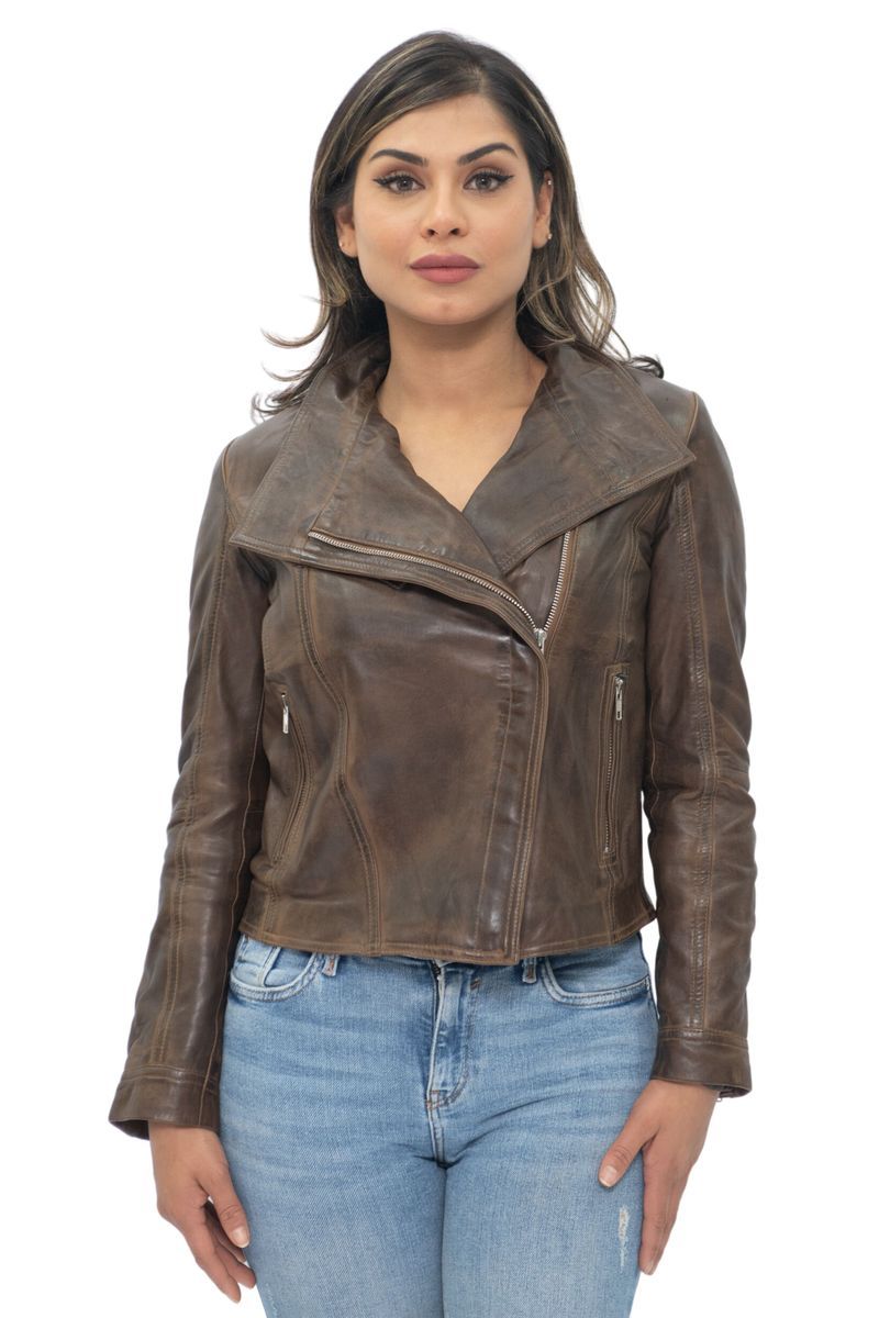Asymmetrische Leder-Bikerjacke