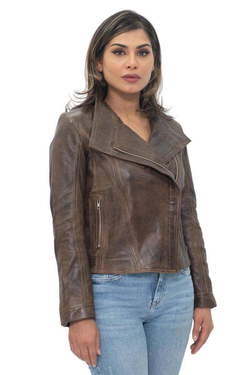 Asymmetrische Leder-Bikerjacke