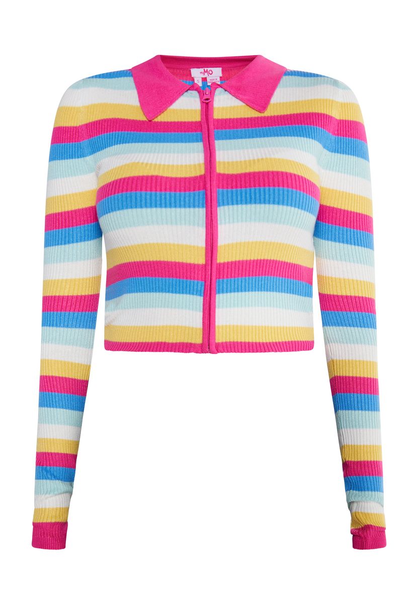 Gerippte Gestreifte Kurze Strickjacke