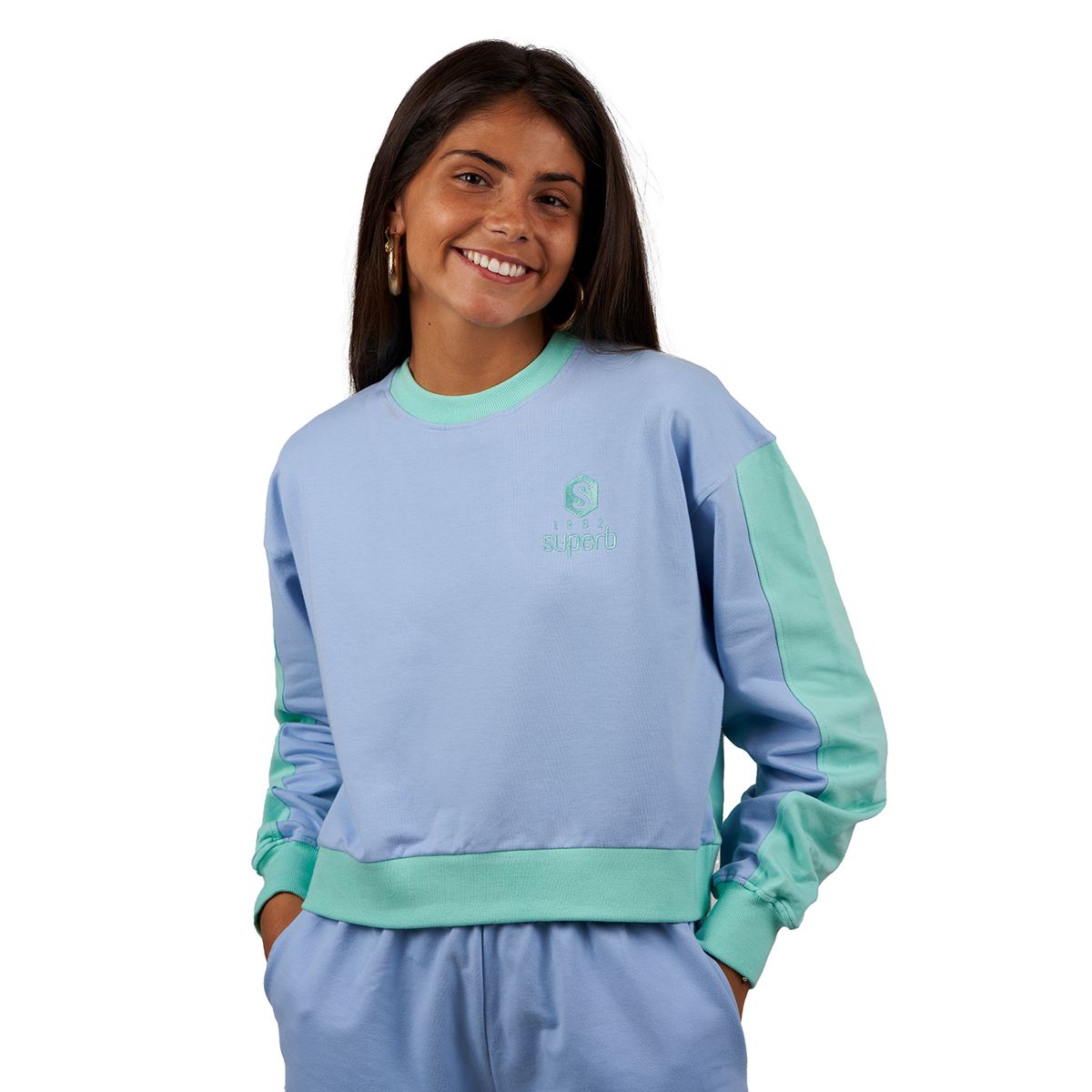Kurzes Sweatshirt im Pastell-Colorblock-Design