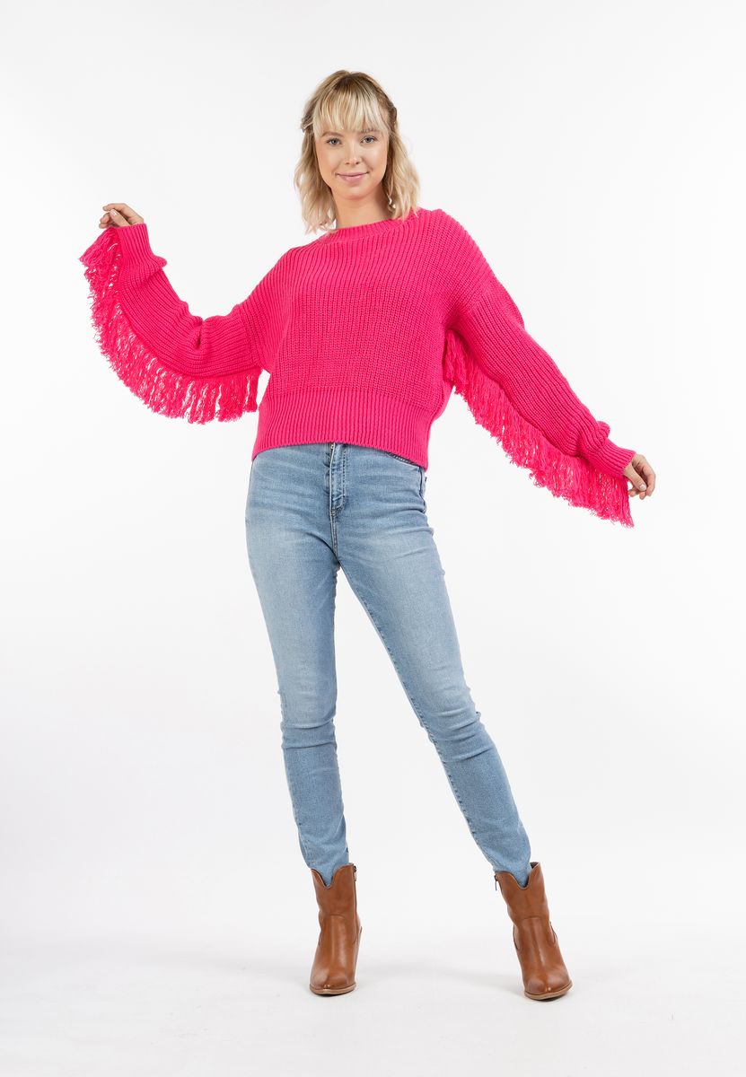 Oversized-Strickpullover mit langen Fransen