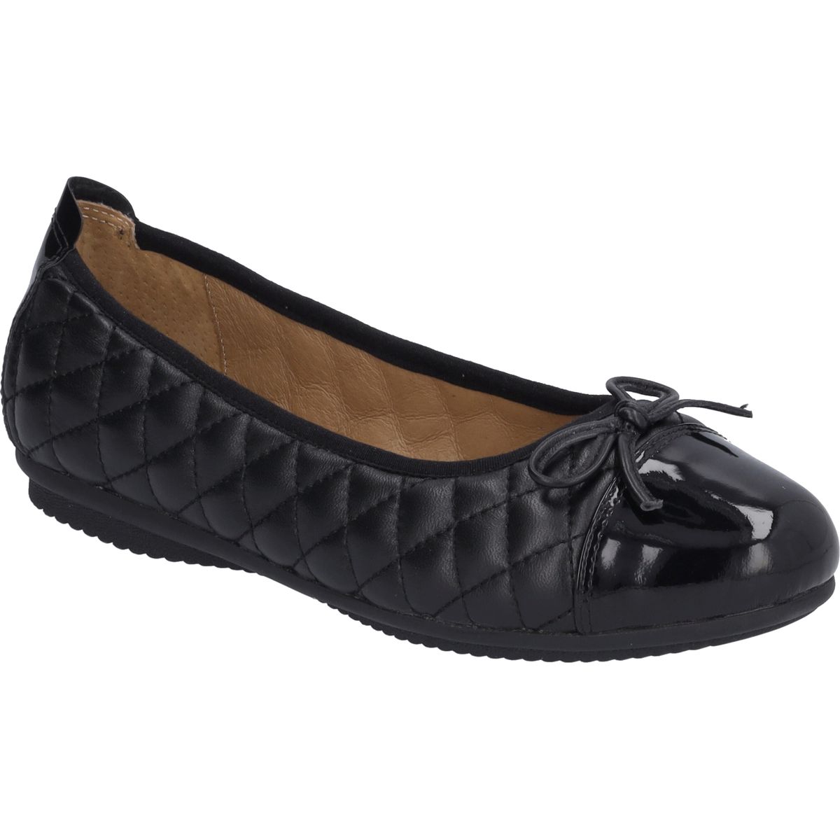 Gesteppte Leder-Ballerinas mit Lackkappe