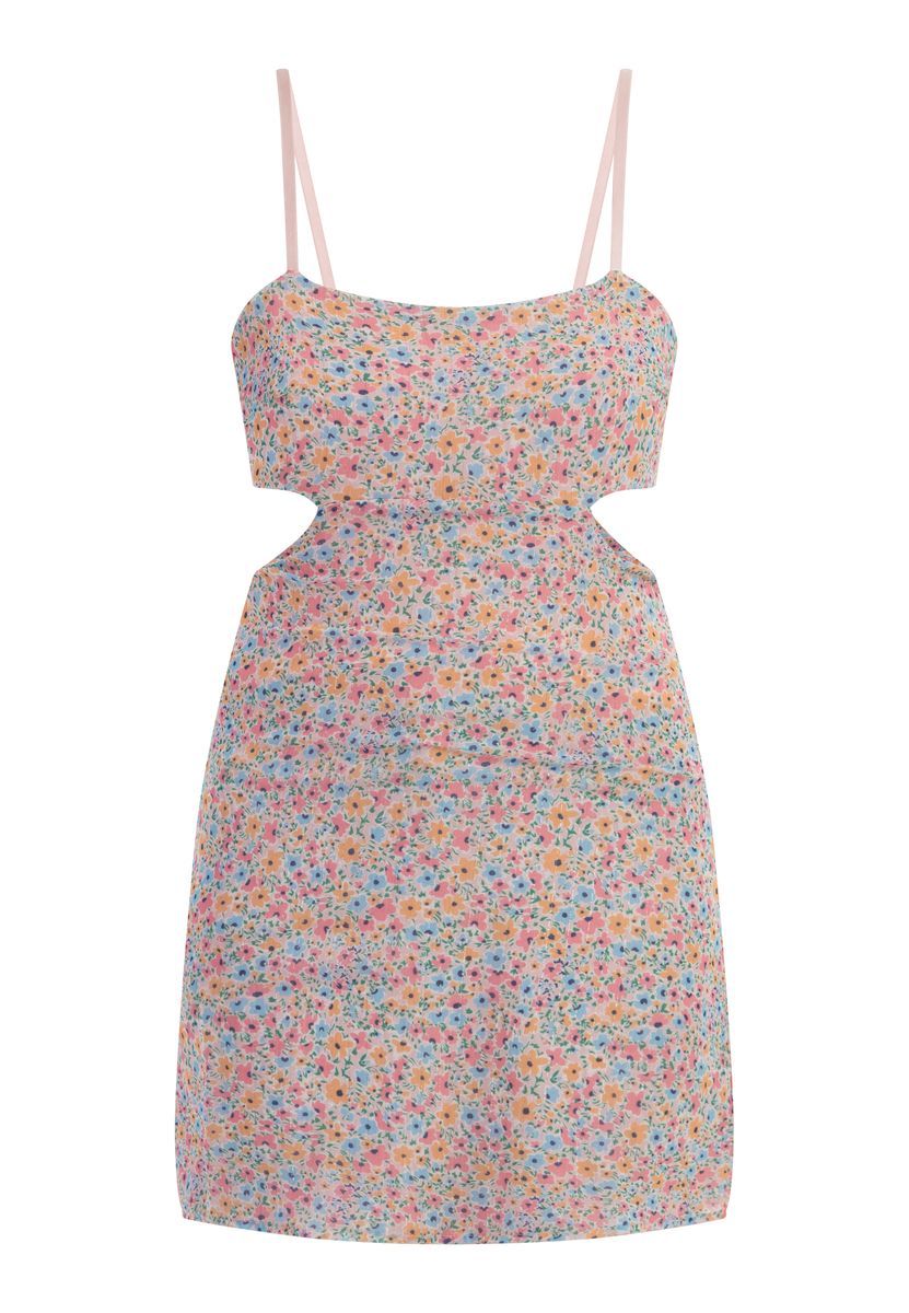 Geblümtes Minikleid mit Cut-outs