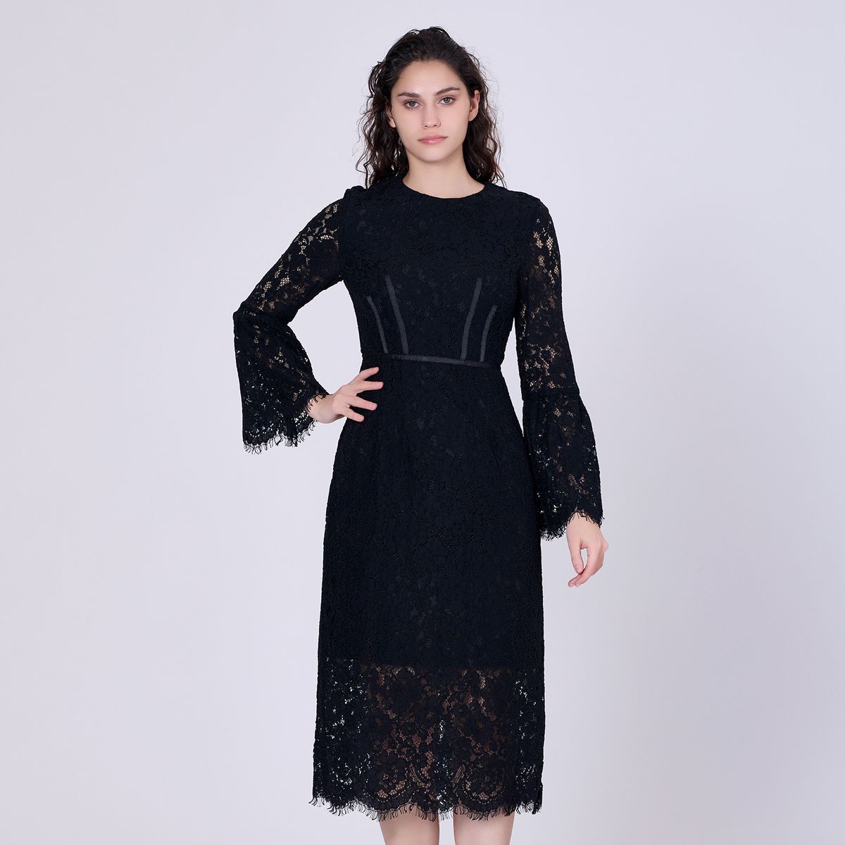 Elegantes Spitzen-Midikleid mit Korsett-Detail