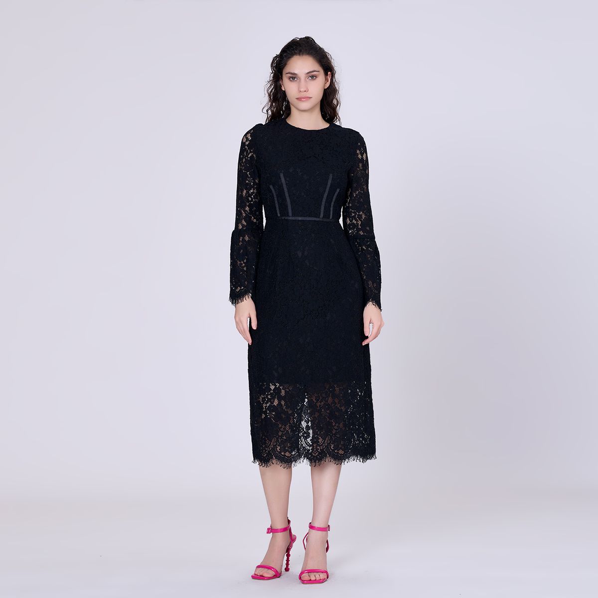 Elegantes Spitzen-Midikleid mit Korsett-Detail