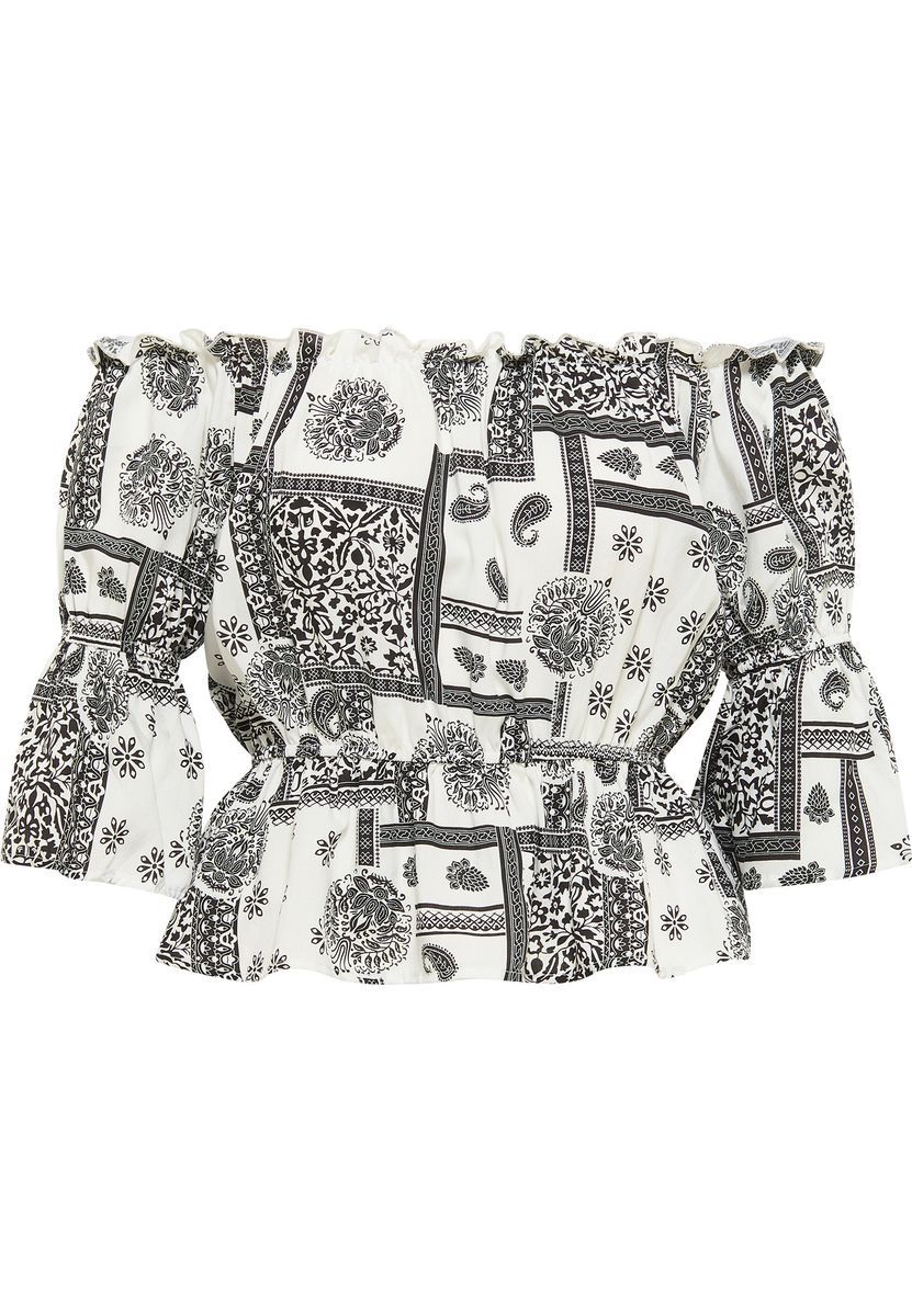 Schulterfreie Bluse mit Paisley-Muster