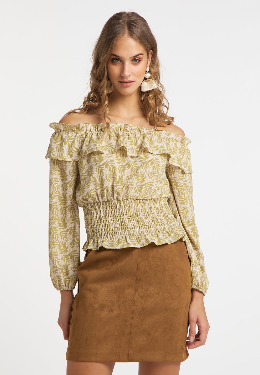 Schulterfreie Bluse mit Paisley-Muster